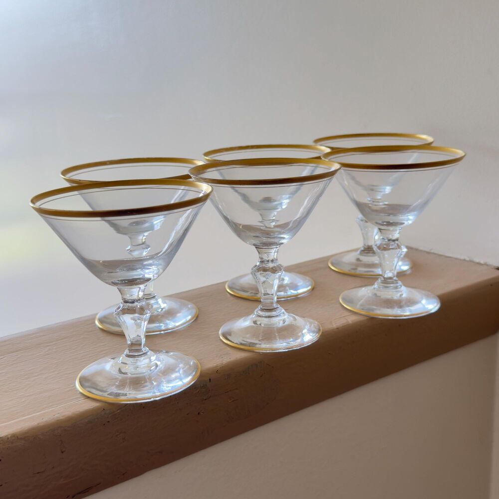 Vintage Gold Rimmed Coupe Glasses - Set of 6 Crystal Champagne And Sherbet Glass